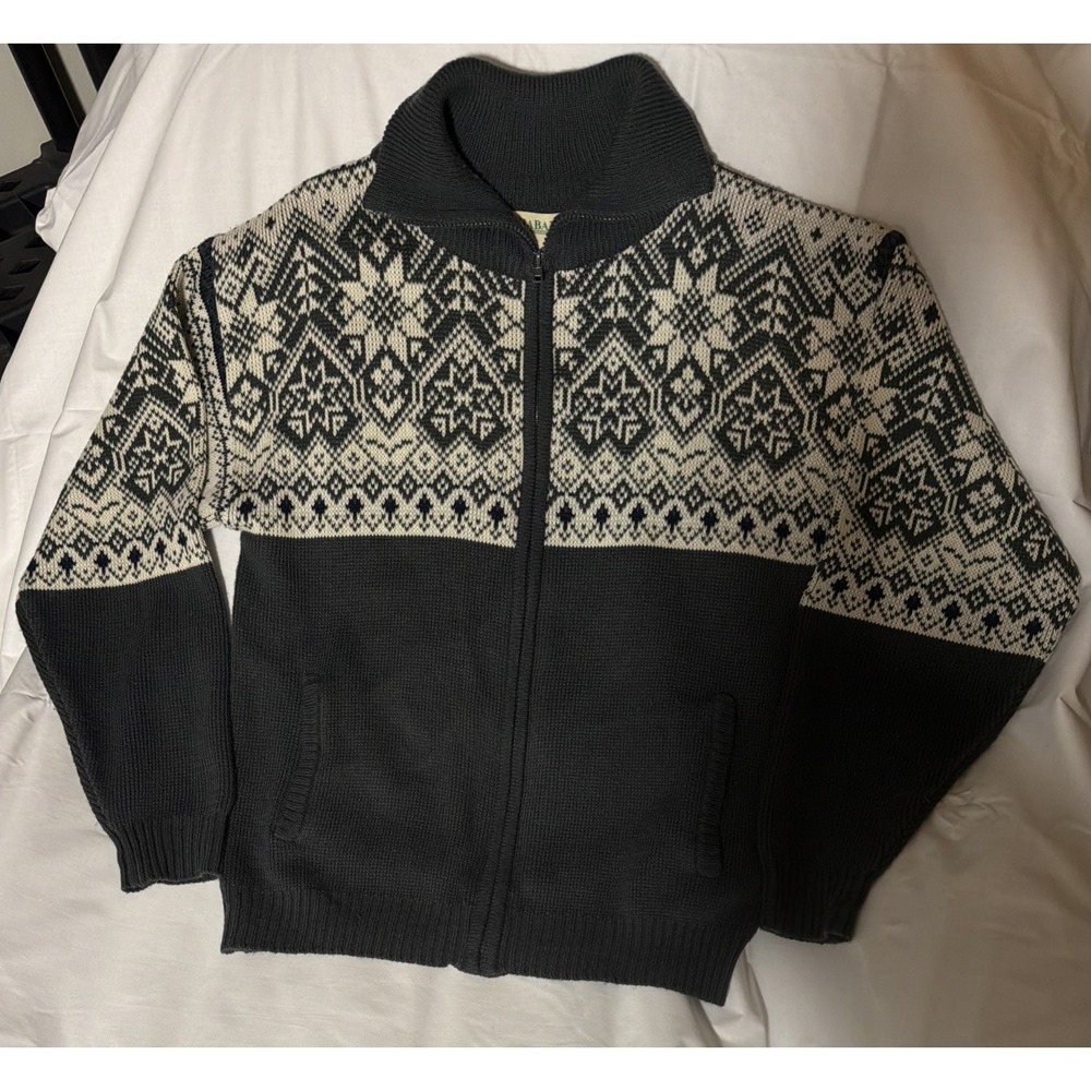 Vtg Haband‎ Zip Cardigan Sweater Small 90s Grey & White Grandpa Dadcore Academia